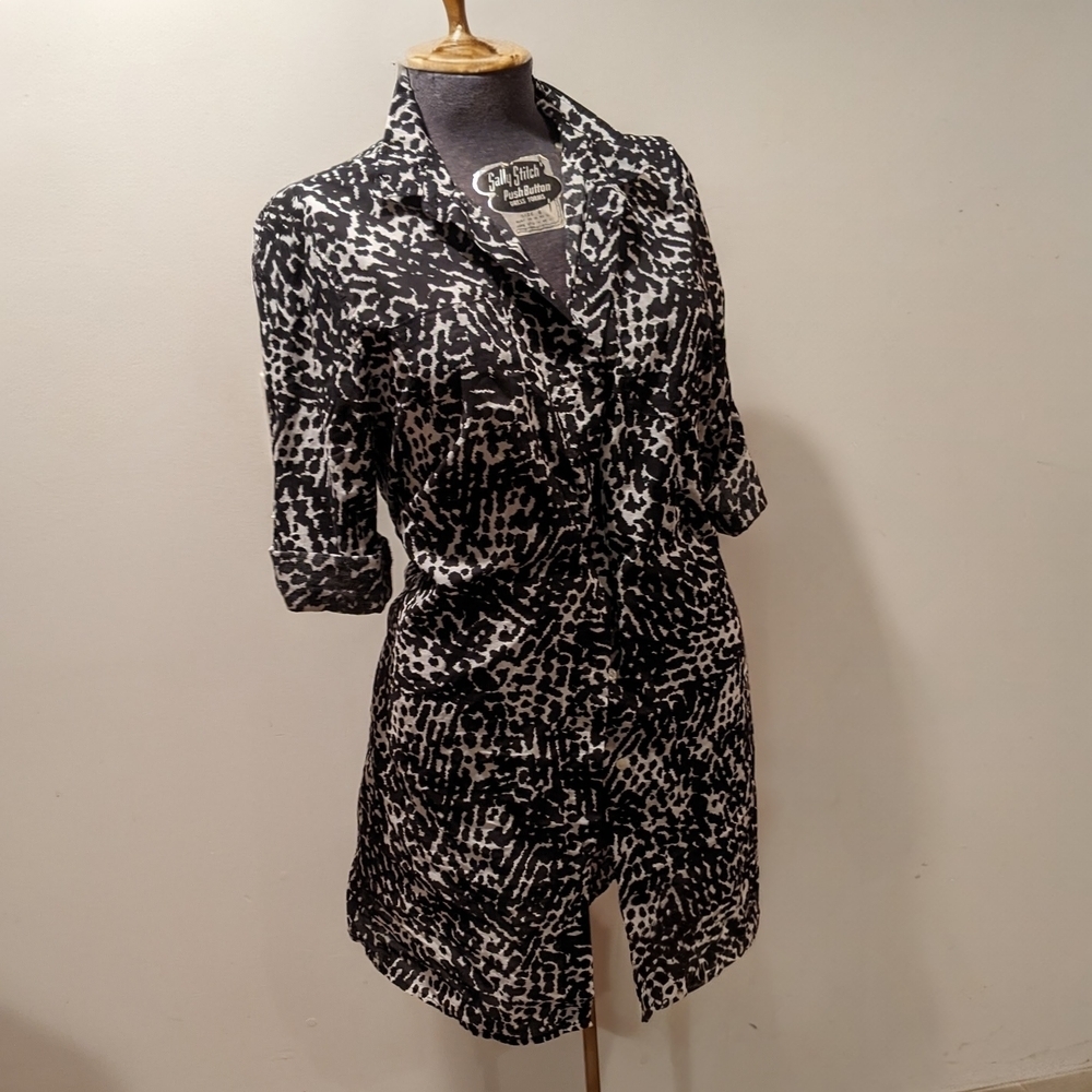Lands' End Cotton Black and White Shirt Dress Size L